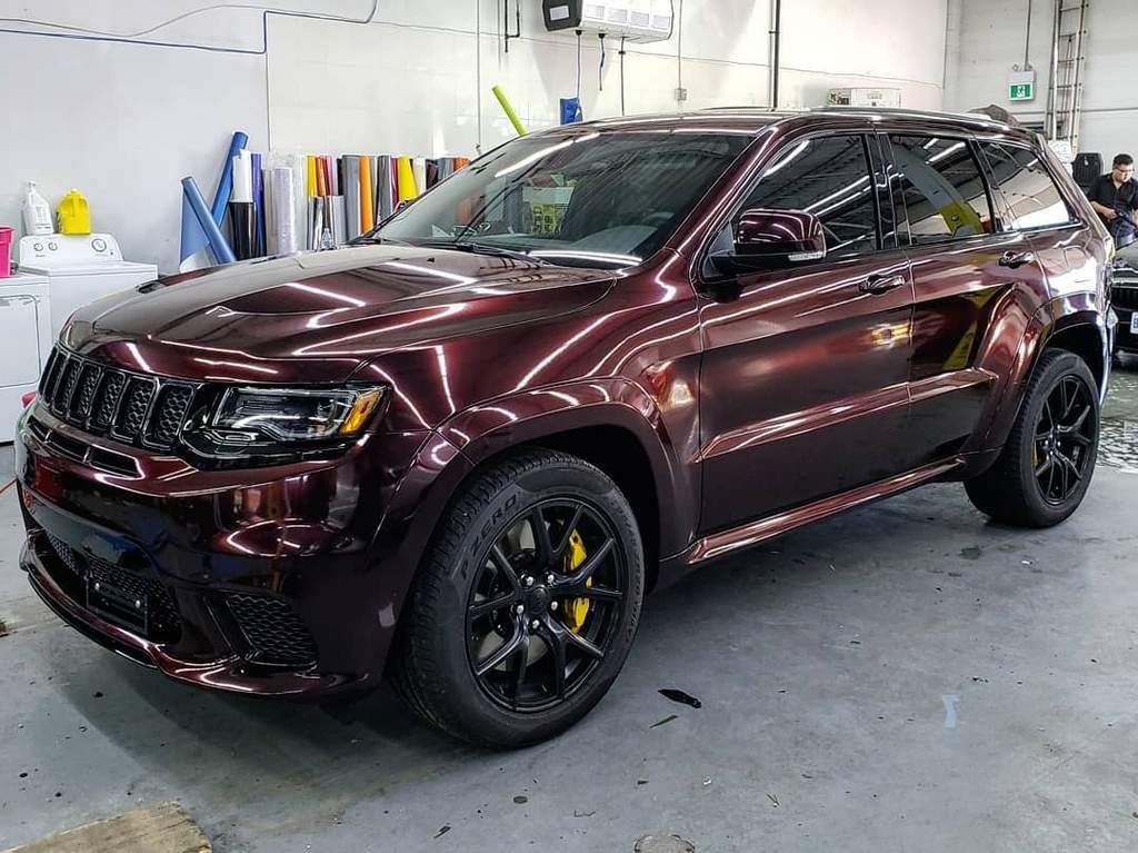 Jeep car wrapped the black rose gloss metallic vinyl wrap